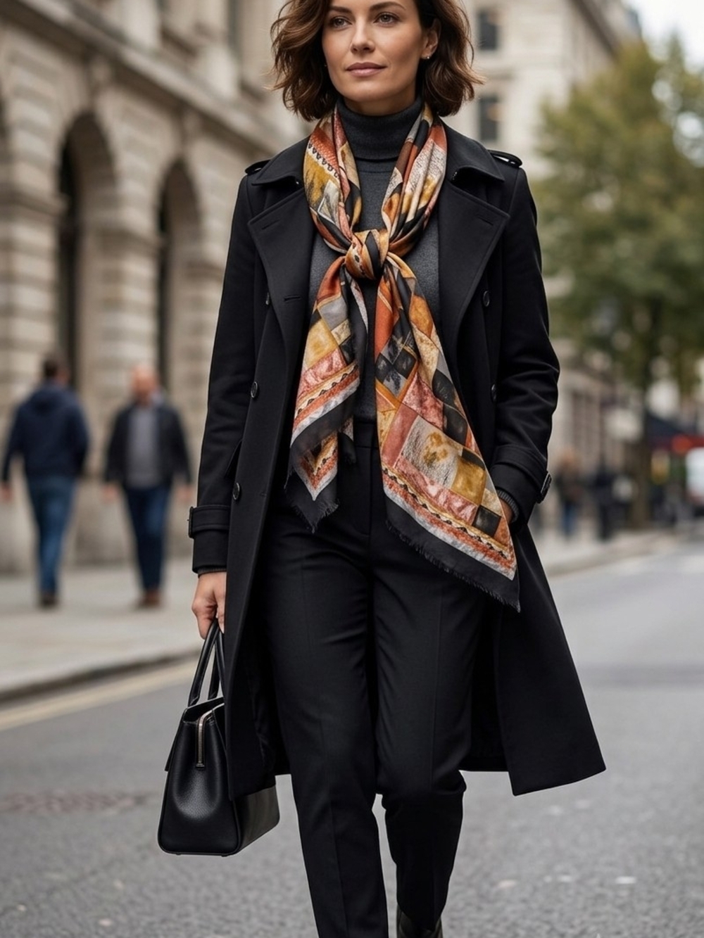 Geometric Print Scarf - Orange Multi,  Made In Italy